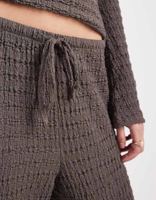 ASOS DESIGN mix & match textured tie waist wide leg pants in dark gray , 3 of 5
