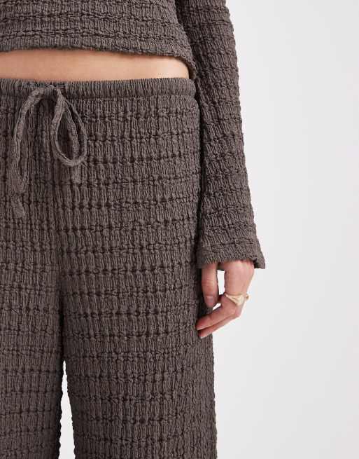 ASOS DESIGN mix & match textured tie waist wide leg pants in dark gray , 4 of 5