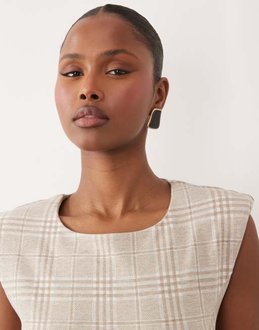 ASOS DESIGN - Mix & Match - Top ajusté brossé à carreaux avec épaulettes et chevrons - Crème, 3 de 4