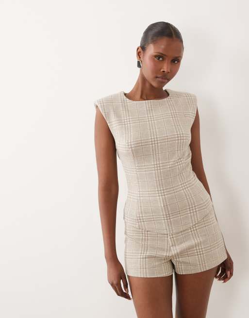 ASOS DESIGN - Mix & Match - Top ajusté brossé à carreaux avec épaulettes et chevrons - Crème, 4 de 4