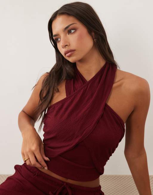 ASOS DESIGN - Mix & Match - Coordinato stropicciato in cotone bordeaux, 3 di 3