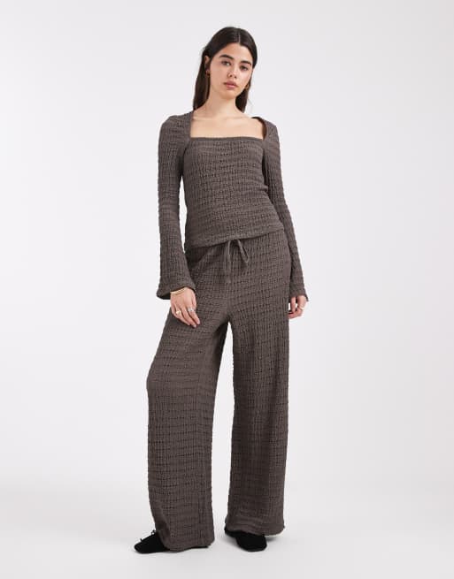 ASOS DESIGN - Mix & Match - Top color grigio scuro testurizzato con scollo squadrato e maniche svasate , 3 di 4