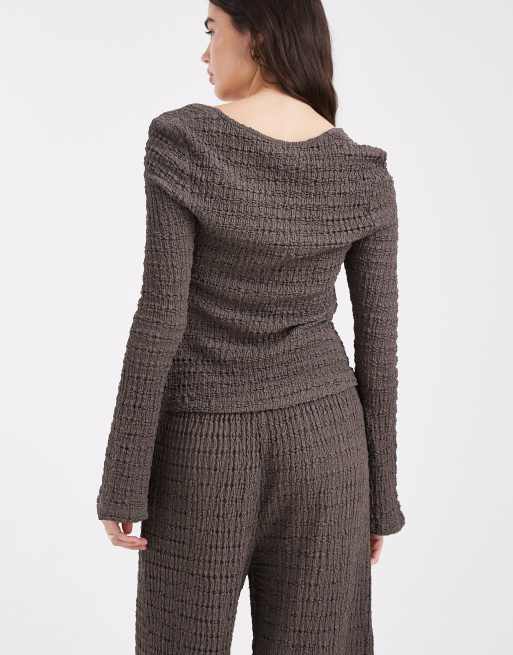 ASOS DESIGN - Mix & Match - Top color grigio scuro testurizzato con scollo squadrato e maniche svasate , 4 di 4