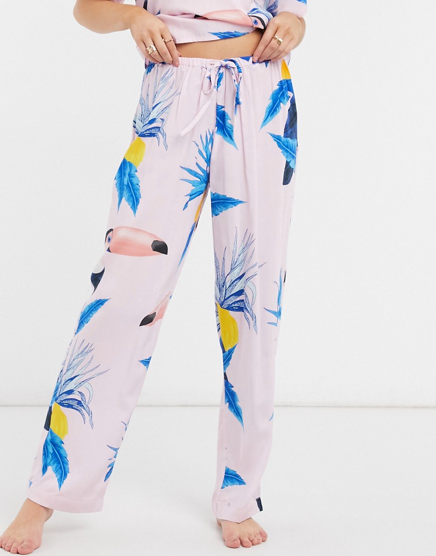 ASOS DESIGN mix & match toucan print 100% modal pajama trouser in pink-Multi