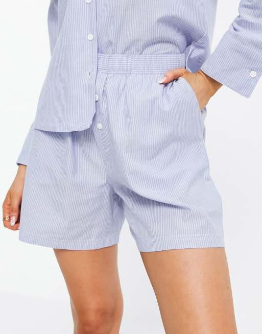 Missguided striped shirt and shorts pyjama set in blue, ASOS