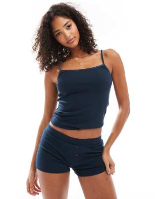 mix & match velvet trim rib boxer short in navy-Brown