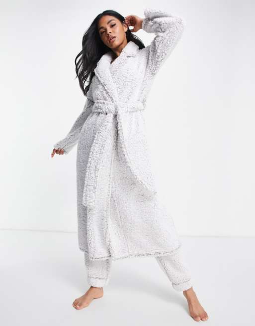 ASOS DESIGN - Mix & Match - Vestaglia da casa in pile borg color crema candeggiato 
