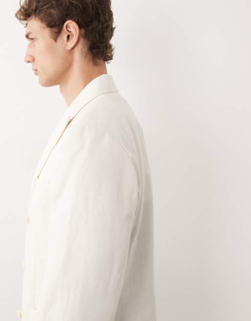ASOS DESIGN - Mix & Match - Veste de costume ajustée à double boutonnage en lin mélangé - Crème, 5 de 7