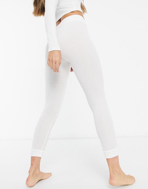 ASOS DESIGN mix & match waffle cuffed pajama legging with elastic waistband  in off white