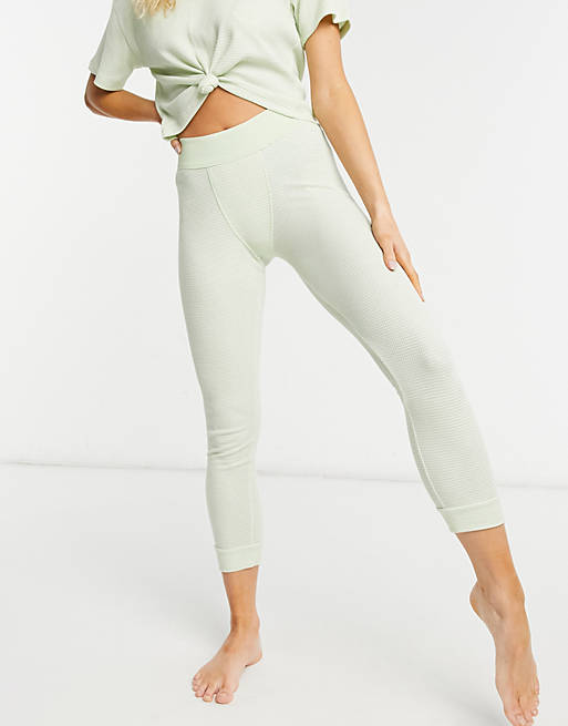 ASOS DESIGN mix & match waffle cuffed pajama legging with elastic waistband  in washed lime
