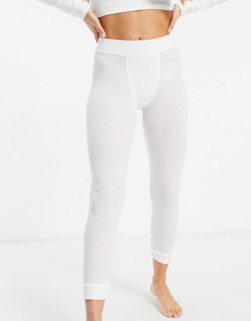 ASOS DESIGN mix & match waffle cuffed pyjama legging with elastic waistband  in off white