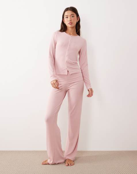ASOS DESIGN – Mix & Match – Weiches, geripptes Pyjama-Set in Hellrosa - view 1