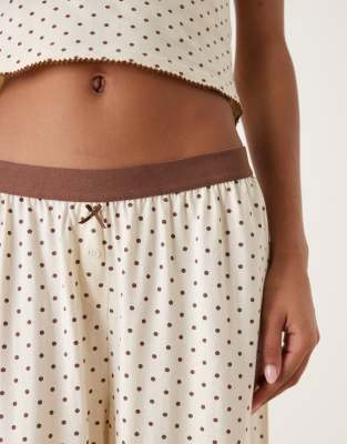 Asos Design Mix & Match Wide Leg Pajama Bottoms With Velvet Trim In White