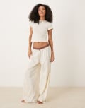 [ASOS DESIGN] ASOS DESIGN mix & match wide leg pyjama bottoms with velvet trim in cream & brown spot print-White XS Cream & brown spot