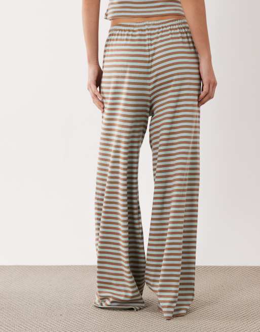 ASOS DESIGN Mix & Match wide leg pyjama pants in mint & camel stripe, 4 of 4