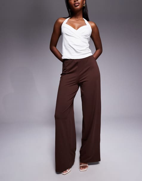 ASOS DESIGN mix & match wide leg trouser in brown