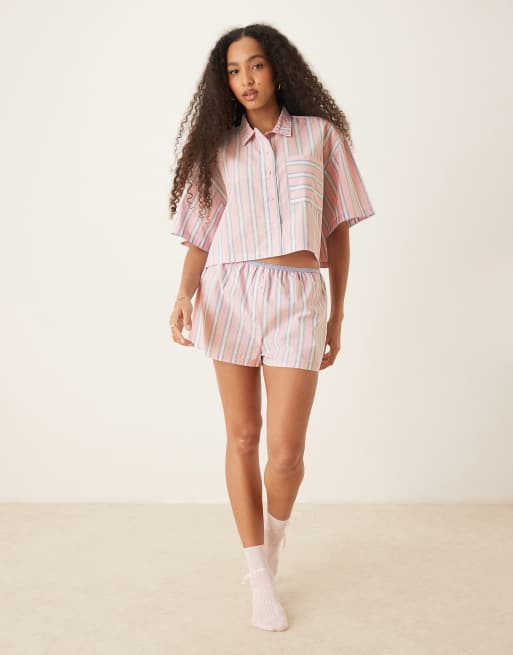 ASOS DESIGN mix & match woven boxer shorts in pink & blue stripe