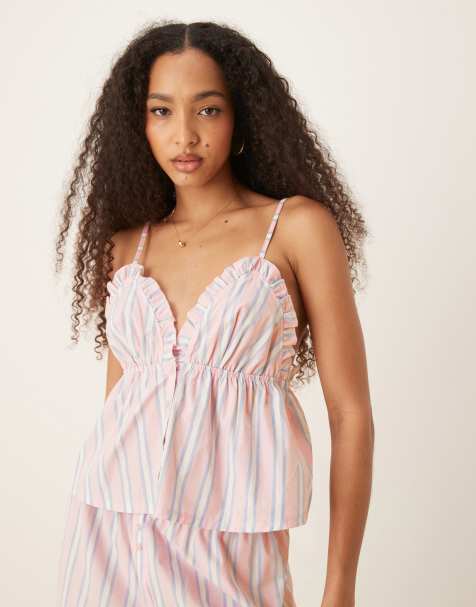 ASOS DESIGN mix & match woven cami in pink & blue stripe - view 1