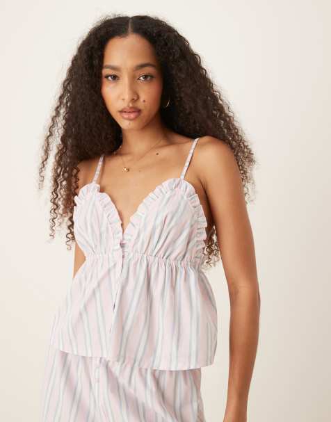 ASOS DESIGN mix & match woven cami in pink stripe - view 1