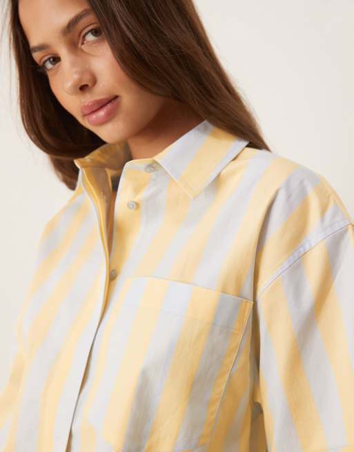 ASOS DESIGN mix & match woven oversized short sleeve pajama shirt in blue and buttermilk stripes, 2 of 4