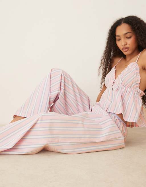 ASOS DESIGN mix & match woven pajama pants in pink & blue stripes