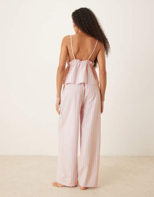 ASOS DESIGN mix & match woven pyjama cami in pink & blue stripe, 2 of 4