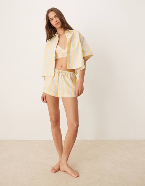 ASOS DESIGN mix & match woven short in blue and buttermilk stripe - view 1
