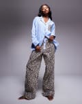 [ASOS DESIGN] ASOS DESIGN Mix & Match woven stripe and leopard print pyjama pants-Multi XS Leopard Print