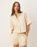 [ASOS DESIGN] ASOS DESIGN mix & match woven stripe oversized short sleeve pyjama shirt in blue and buttermilk stripe 14 BLUE/BUTTERMILK