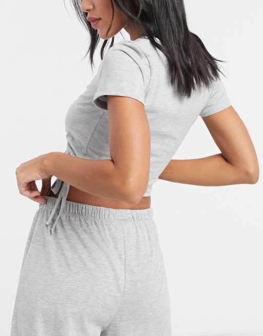 ASOS DESIGN mix & match wrap front jersey pyjama top in grey marl, 2 of 4