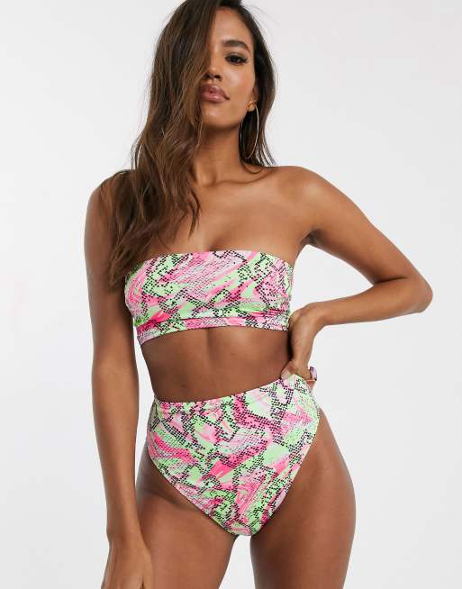 ASOS DESIGN - Mix og match - Bandeau-bikinitop med marmor-slangeprint 