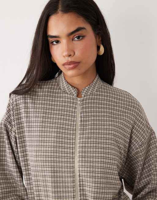 ASOS DESIGN - Mix og match - Beige ternet jakke med ståkrave i børstet stof, 3 af 4