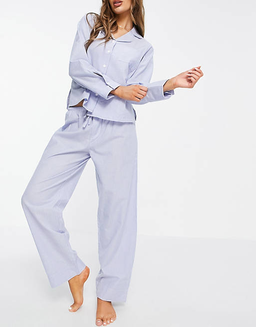 Metal linje fleksibel hul ASOS DESIGN - Mix og match traditionel stribet pyjamasskjorte, shorts og  bukser i bomuld | ASOS