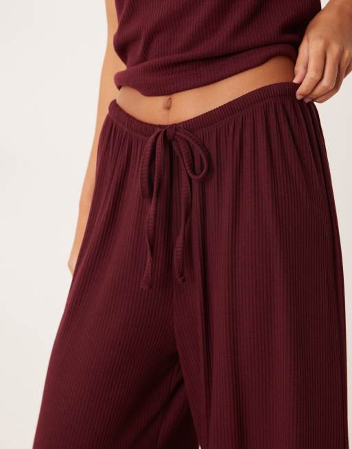 ASOS DESIGN - Mix og match - Bordeaux ribstrikkede lounge-bukser med vide ben, 4 af 4