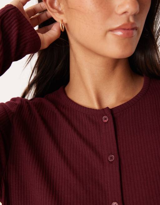 ASOS DESIGN - Mix og match - Bordeaux ribstrikket lounge-cardigan, 3 af 4