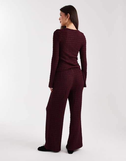 ASOS DESIGN - Mix og match - Bordeauxrøde bukser med brede ben og bindebånd i taljen , 4 af 5