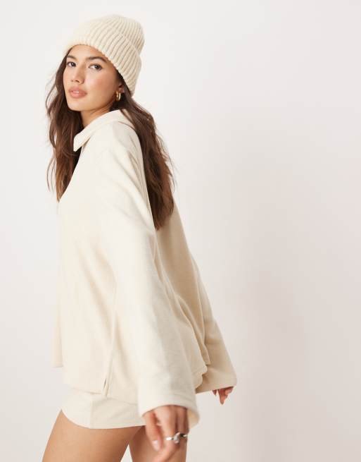 ASOS DESIGN - Mix og match - Cremefarvet rugby-top i vamset loungestil, 3 af 4