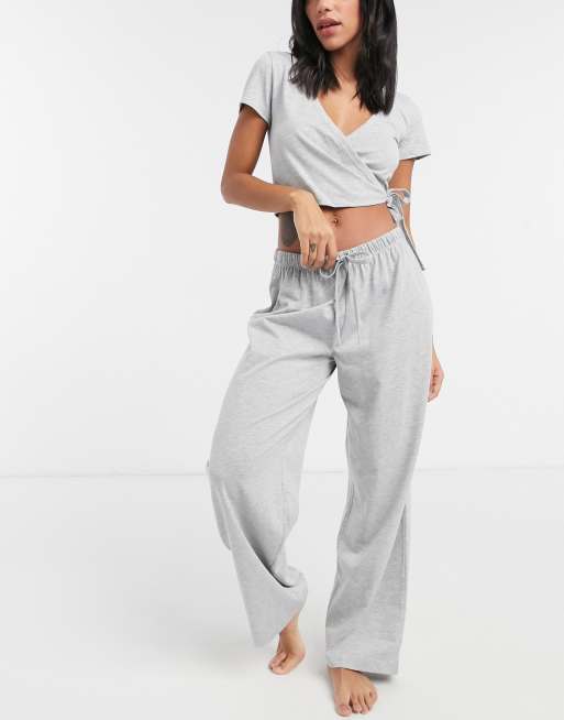 ASOS DESIGN - Mix og match gråmeleret slå-om jersey pyjamasstop, 4 af 4