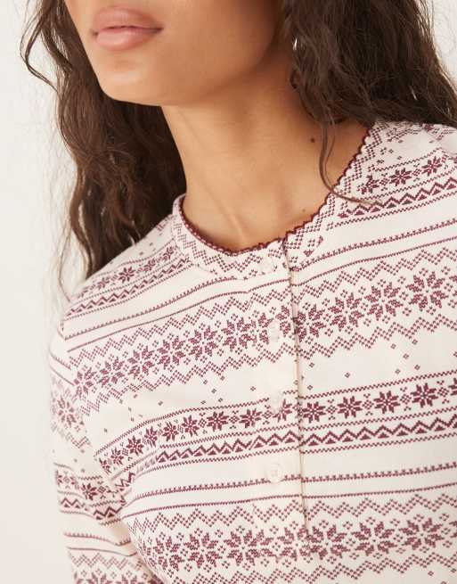 ASOS DESIGN - Mix og match - Henley-pyjamas-T-shirt med rødt Fair Isle-mønster, 2 af 4