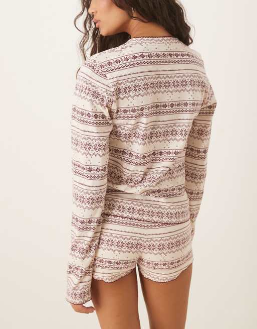 ASOS DESIGN - Mix og match - Henley-pyjamas-T-shirt med rødt Fair Isle-mønster, 3 af 4