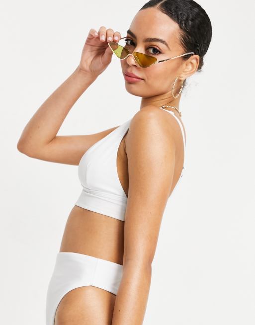 ASOS DESIGN - Mix og match - Hvid bikinitop med bredt underbånd og dyb udskæring - WHITE, 3 af 4