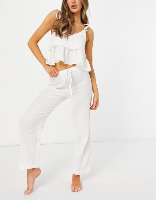 ASOS DESIGN - Mix og Match - Hvide pyjamasbukser i gazelignende bomuld