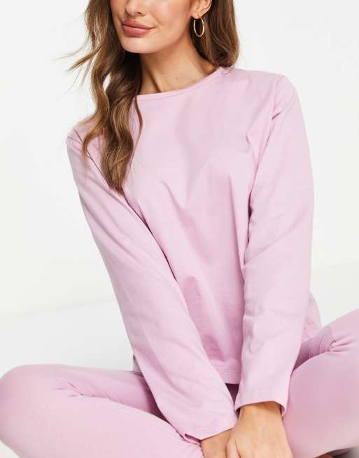 ASOS DESIGN - Mix og match - Langærmet pyjamas-t-shirt i lyserød bomuldsjersey - PINK