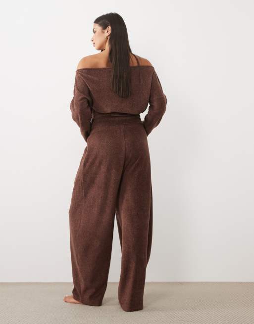 ASOS DESIGN mix og match lounge let fleece balloon-joggingbukser i chokoladebrun, 2 af 5