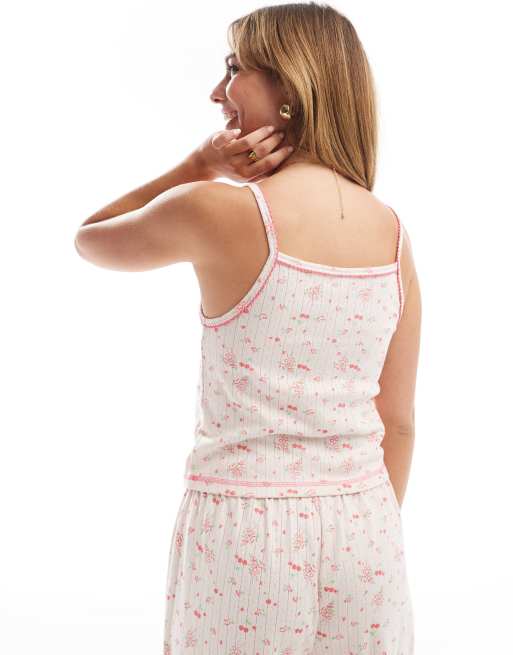ASOS DESIGN - Mix og match - Lyserød pyjamas-top med cami-stropper og småt sløjfeprint i pointelle-stof, 4 af 4