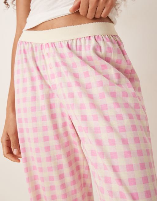 ASOS DESIGN - Mix og match - Lyserøde pyjamasbukser med synlig elastik i linningen og gingham-tern, 2 af 4