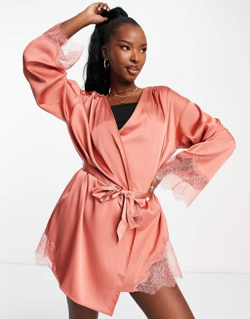 ASOS DESIGN - Mix og match - Mini-badekåbe med blonder i rustfarvet satin