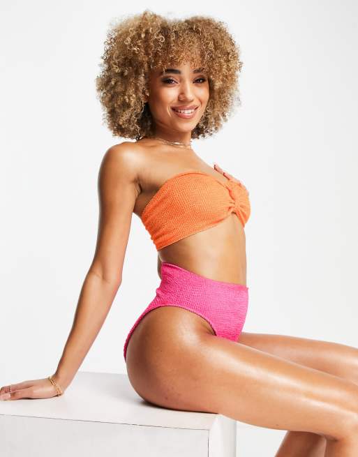 ASOS DESIGN - Mix og Match - Neonorange bandeau-bikinitop med knude i krølstof, 4 af 4