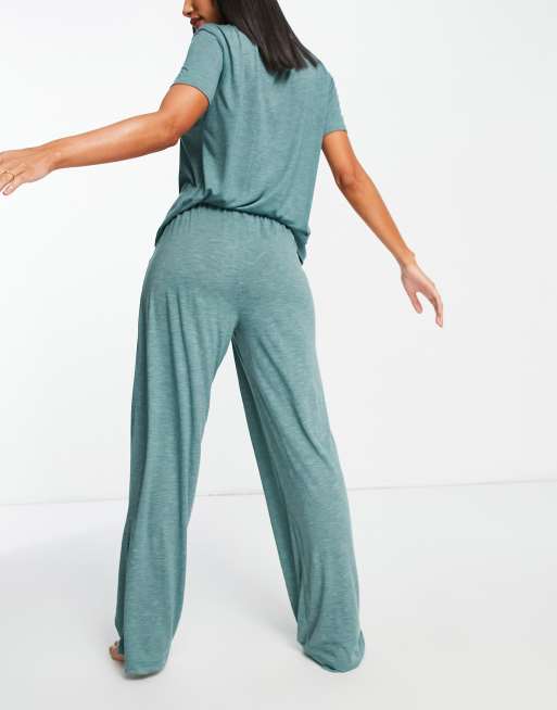 ASOS DESIGN - Mix og Match - Overfarvet blågrøn meleret pyjamas-T-shirt, 2 af 4