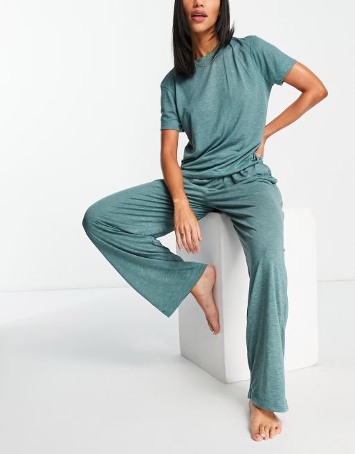 ASOS DESIGN - Mix og Match - Overfarvet blågrøn meleret pyjamas-T-shirt, 4 af 4